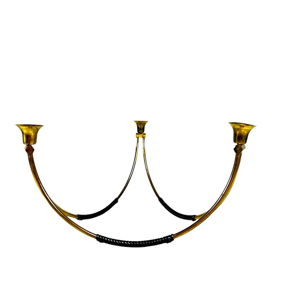 Vintage Brass 3 Arm Candelabra | Denmark Mid Century Modern Small Candle Holder - Picture 1 of 6